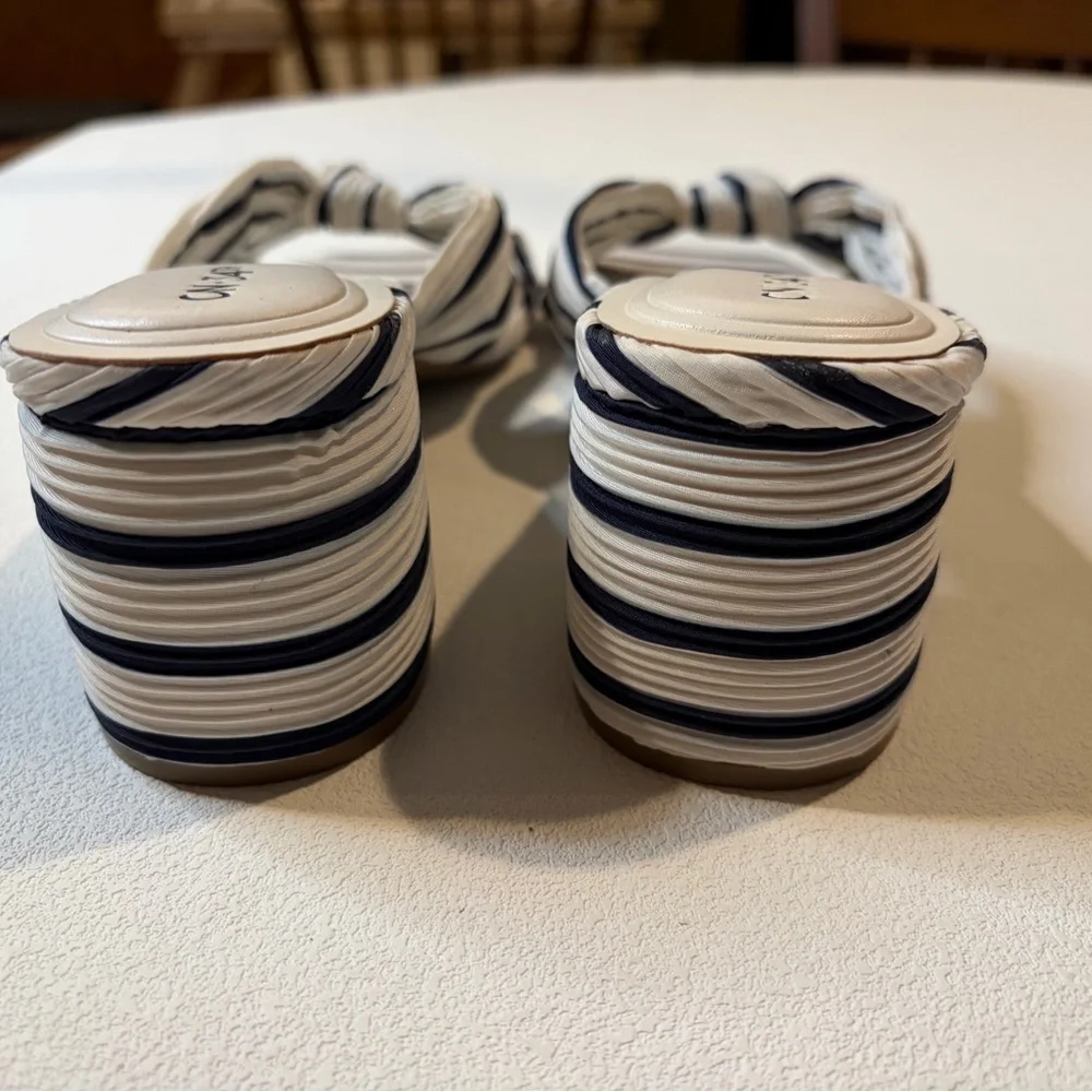 ON 34TH Navy & White Striped Bow Slide Sandals - Size 11 - New w/out tags